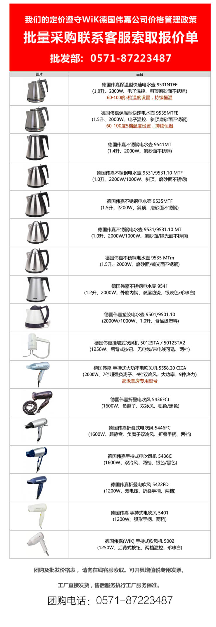 【德國偉嘉報價單】wik偉嘉系列酒店專用小電器|wik電熱水壺|wik電吹風機價格表
